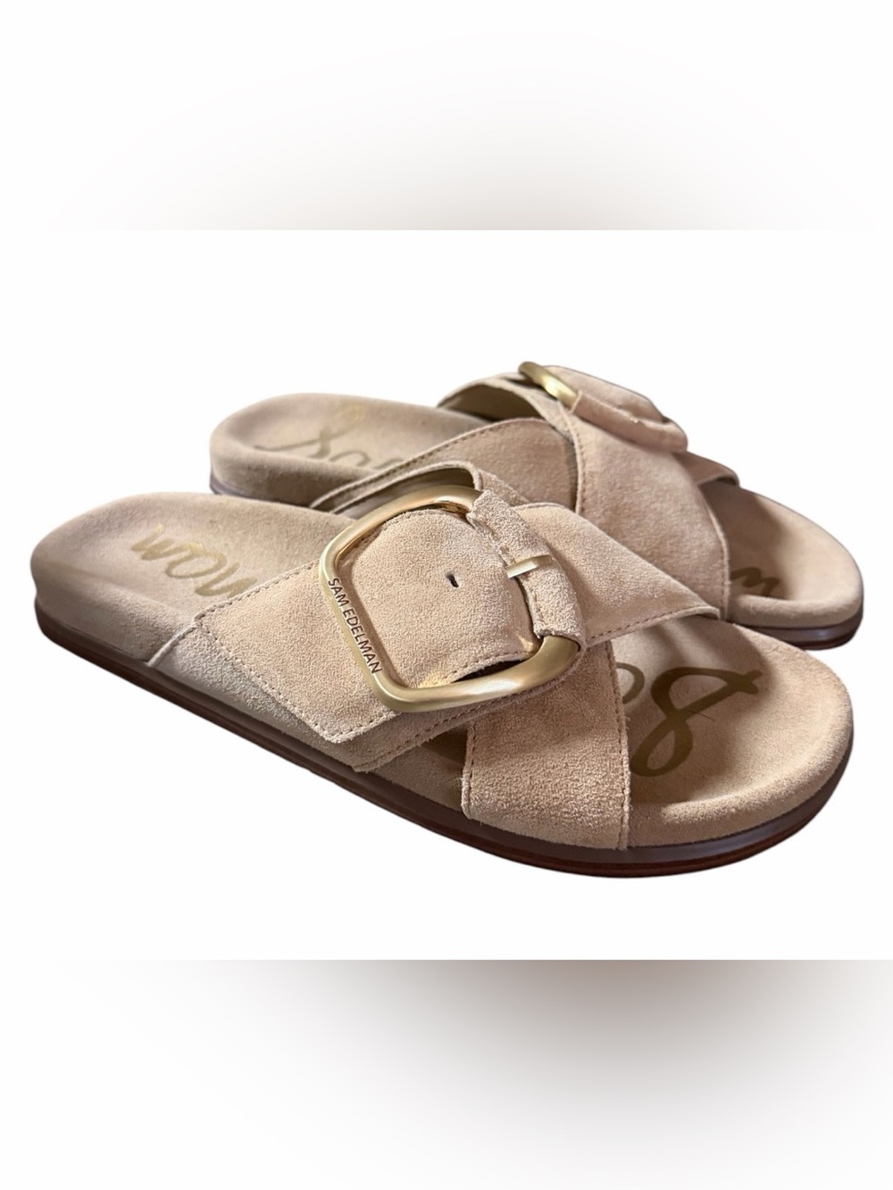 Sam Edelman Darla 2 Women’s 9M Cyprus Tan Suede Buckle Slide Sandals NWOB
